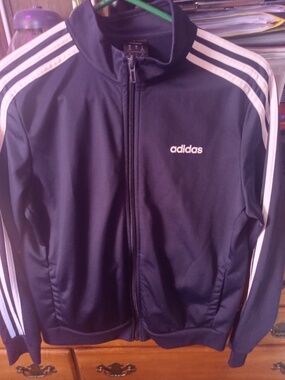 Adidas Navy Track Jacket w/ White Stripes – Classic Athletic Style M